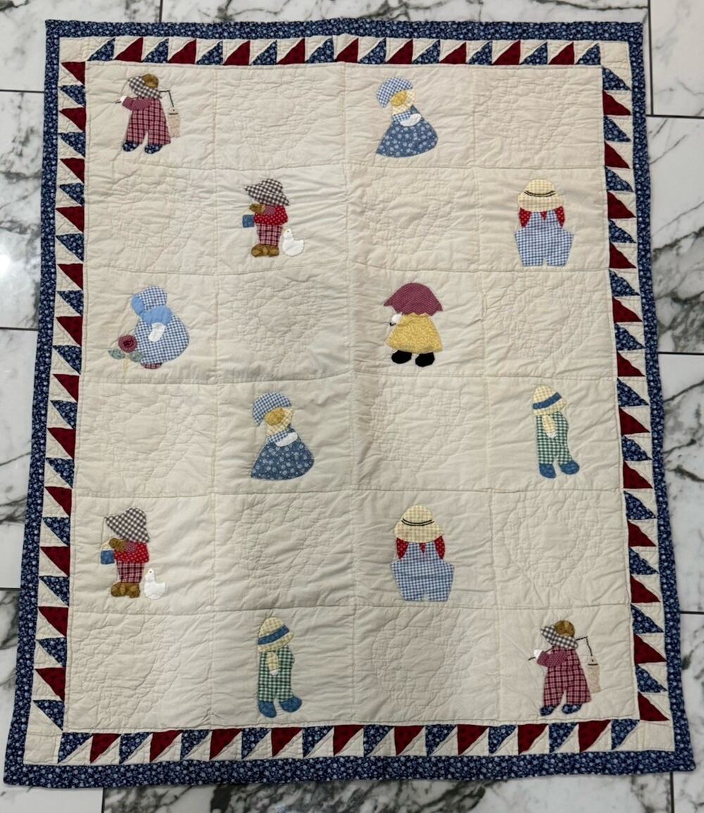Vintage Sunbonnet Sue Overall Sam Applique Quilt Baby Lap Americana Folk 47x38